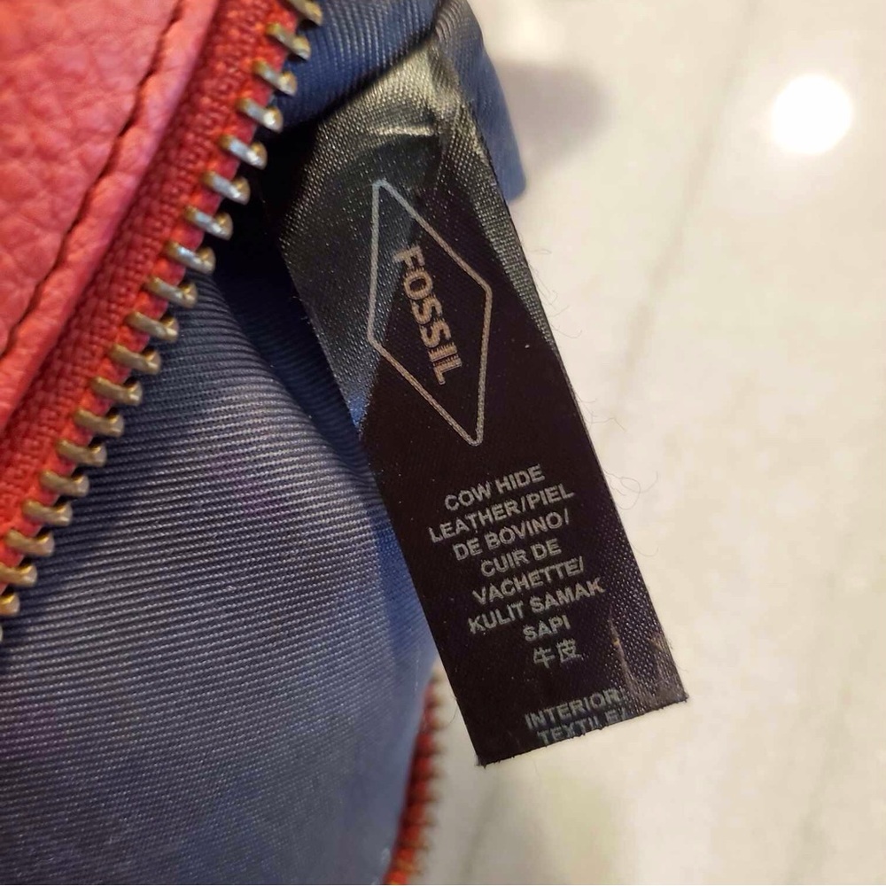Fossil Emma Neon Coral Leather Large Pouch - Picture 7 of 7